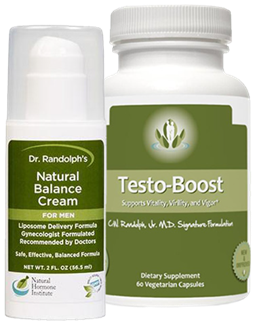 bottles of natural balance cream and testo-boost supplements
